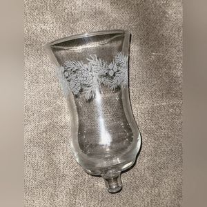 Vintage Homco Glass Peg Votive Holder Pair Etched with Pinecones and Evergreens